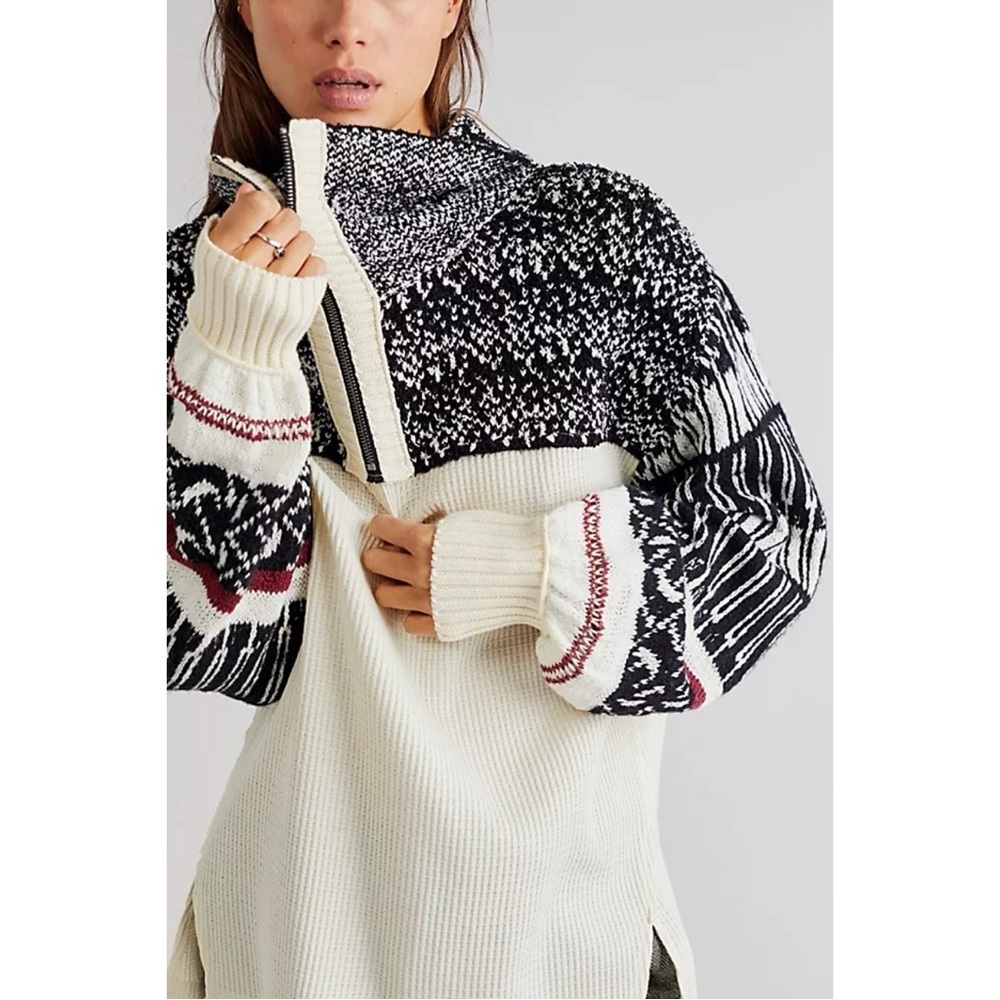 Free People Monty Swit Fair Isle Puff Sleeve Pullover Thermal Sweater - Picture 2 of 8